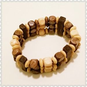 Wood Beads 3-Tiered Tribal Stretchable Bracelet